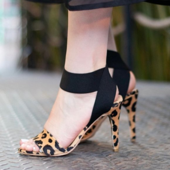 Leopard Print Suede Ankle Strap High Heels - Picture 1 of 9